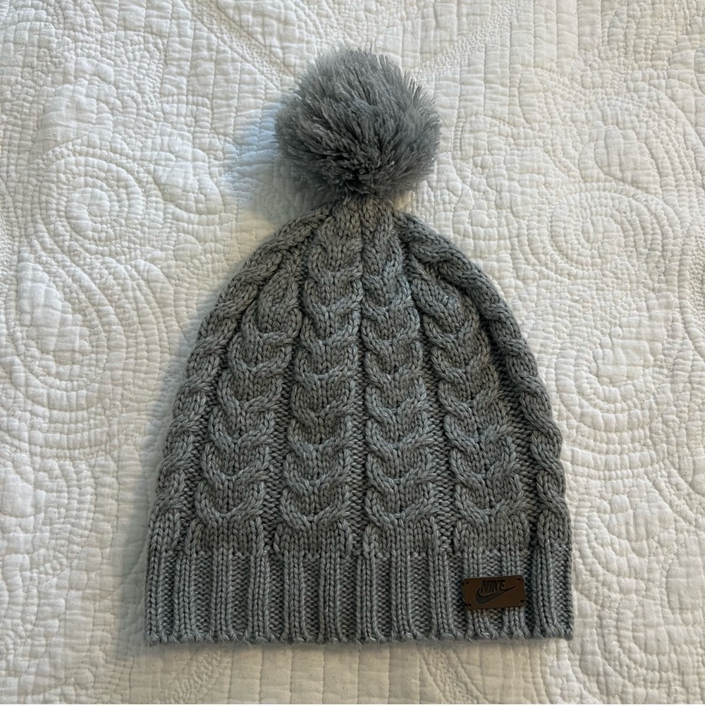 Nike Gray Knit Pom-Pom Beanie
